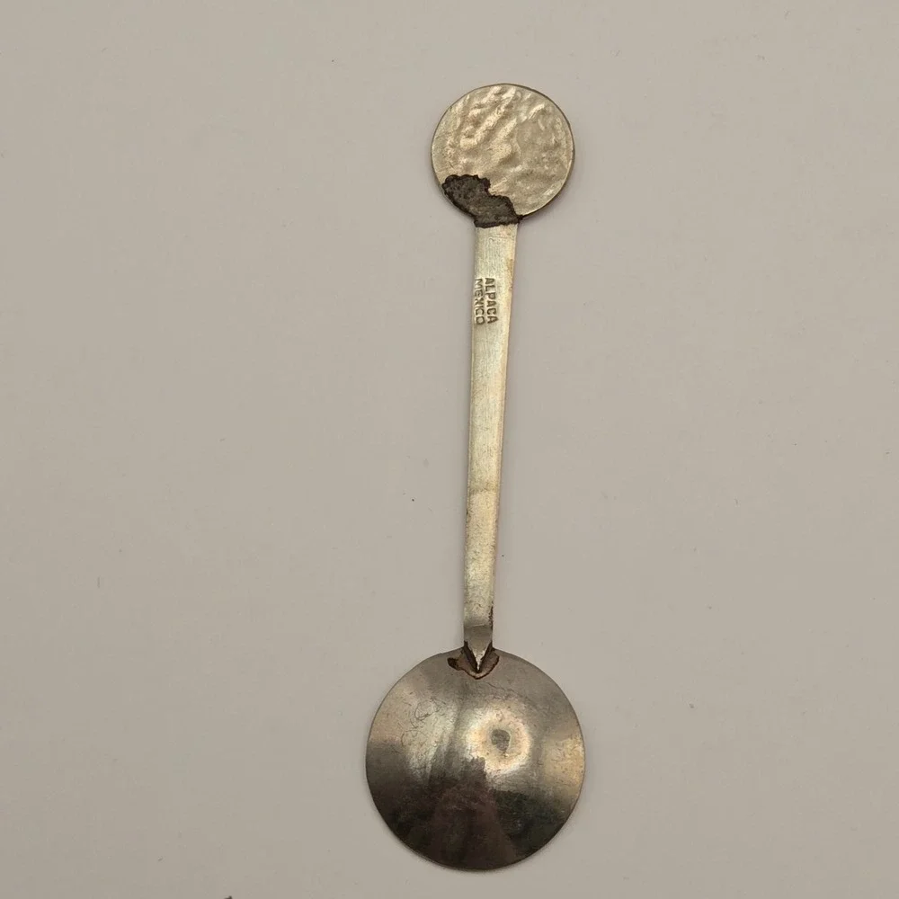 Alpaca Mexico OS Aztec Mayan Sun Stone Souvenir Spoon Folk Art Vintage
